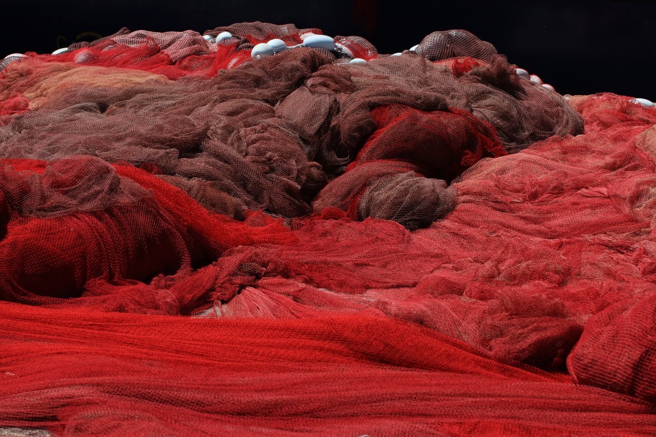 Red fishing nets in Vrsar